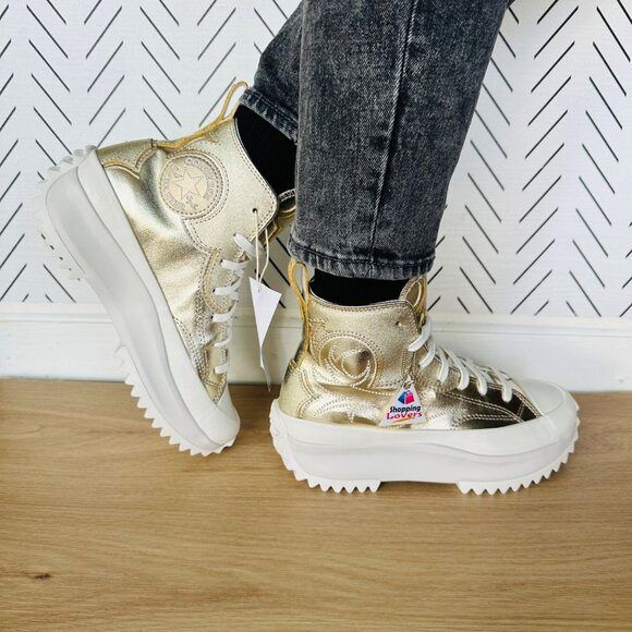 ❤️CONVERSE RUN STAR HIKE HI 8.5 Women GOLD PLATFORM Sneaker Boot Western A10333C - Picture 1 of 13